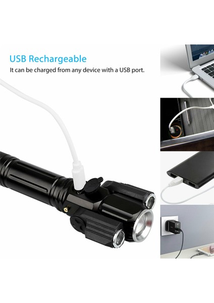 Yfashion 3 Kafalı LED El Feneri Dış Aydınlatma Gece Binme USB Çok Fonksiyonlu El Feneri Için (Yurt Dışından) fırsatları