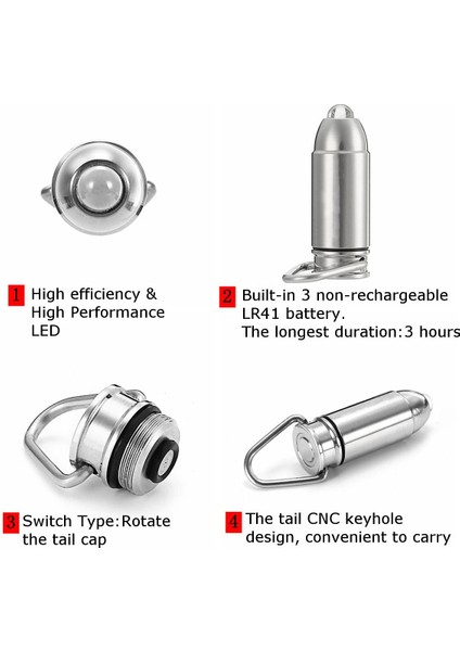 Paslanmaz Çelik / 45 Lm / Mini LED Anahtarlık El Feneri (Yurt Dışından) modelleri