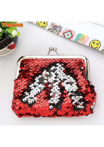 Yfashion Kadın Pullu Toka Mini Bozuk Para Cüzdanı Moda Çizgili Kulaklık Veri Kablosu Saklama Çantası (Yurt Dışından)