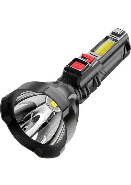 LED El Feneri Güçlü Işık USB Şarj Edilebilir Uzun Menzilli Işık Taşınabilir Projektör Acil Durum Işığı Çok Fonksiyonlu (Yurt Dışından)
