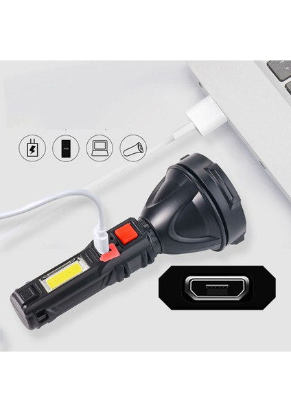 LED El Feneri Güçlü Işık USB Şarj Edilebilir Uzun Menzilli Işık Taşınabilir Projektör Acil Durum Işığı Çok Fonksiyonlu (Yurt Dışından)