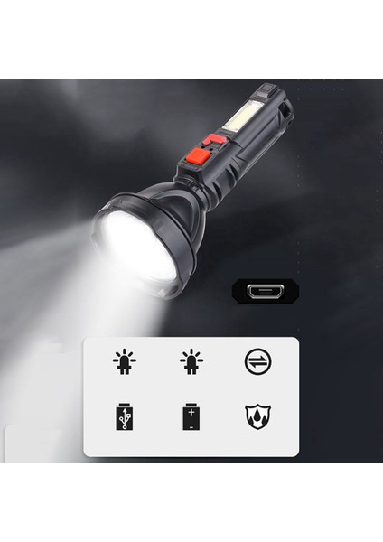 LED El Feneri Güçlü Işık USB Şarj Edilebilir Uzun Menzilli Işık Taşınabilir Projektör Acil Durum Işığı Çok Fonksiyonlu (Yurt Dışından)