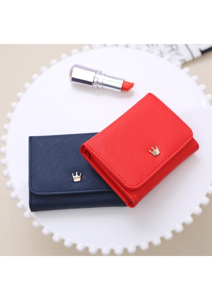 Moda Taç Kadın Cüzdan 2022 Yeni Pu Toka Kısa Cüzdan Öğrenci Demonte Bozuk Para Cüzdanı Sevimli Küçük Taze Üç Katlı Cüzdan (Yurt Dışından)
