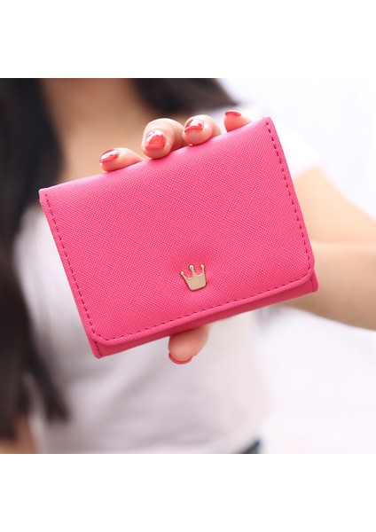 Moda Taç Kadın Cüzdan 2022 Yeni Pu Toka Kısa Cüzdan Öğrenci Demonte Bozuk Para Cüzdanı Sevimli Küçük Taze Üç Katlı Cüzdan (Yurt Dışından) fırsatları