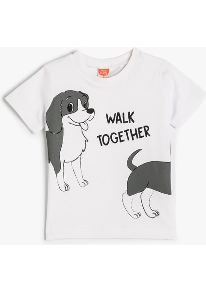 Tişört Kısa Kollu Köpek Baskılı Bisiklet Yaka Pamuklu