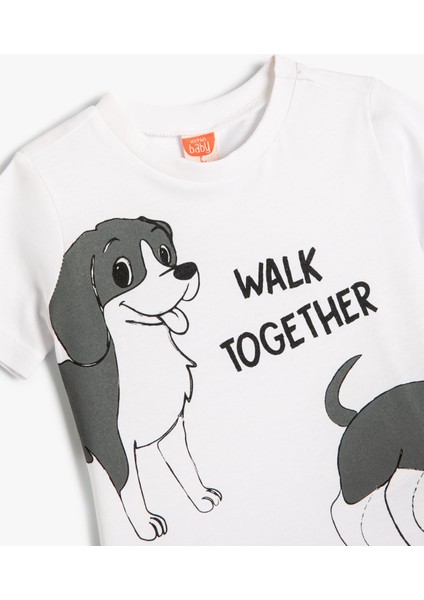 Tişört Kısa Kollu Köpek Baskılı Bisiklet Yaka Pamuklu modelleri