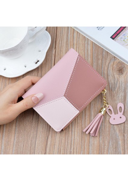 Cüzdan Kısa Kadın Cüzdan Fermuar Çanta Patchwork Moda Panelli Cüzdan Trendy Bozuk Para Cüzdanı Kart Sahibinin Deri (Yurt Dışından)
