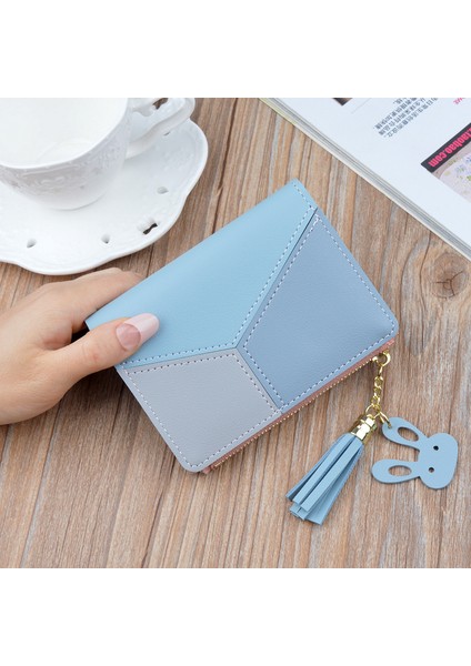 Cüzdan Kısa Kadın Cüzdan Fermuar Çanta Patchwork Moda Panelli Cüzdan Trendy Bozuk Para Cüzdanı Kart Sahibinin Deri (Yurt Dışından)