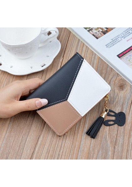 Cüzdan Kısa Kadın Cüzdan Fermuar Çanta Patchwork Moda Panelli Cüzdan Trendy Bozuk Para Cüzdanı Kart Sahibinin Deri (Yurt Dışından)
