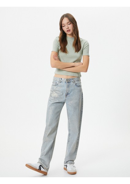 Balıkçı Yaka Crop Tişört Slim Fit Kısa Kollu Kaşkorse Pamuklu fiyatları