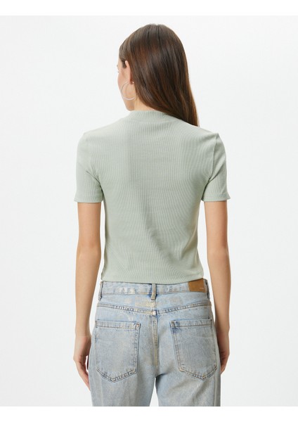 Balıkçı Yaka Crop Tişört Slim Fit Kısa Kollu Kaşkorse Pamuklu fırsatları