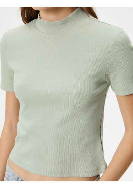 Balıkçı Yaka Crop Tişört Slim Fit Kısa Kollu Kaşkorse Pamuklu indirimleri