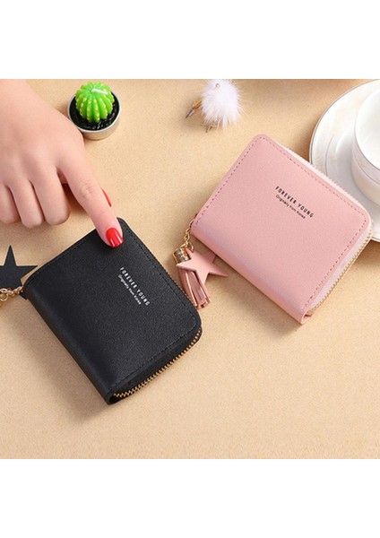 Cüzdan Yeni Kore Tarzı Basit Kare Kadın Cüzdan Kısa Fermuar Küçük Cüzdan Püskül Mini Bozuk Para Cüzdanı Kadın Debriyaj Kart Sahibinin (Yurt Dışından)