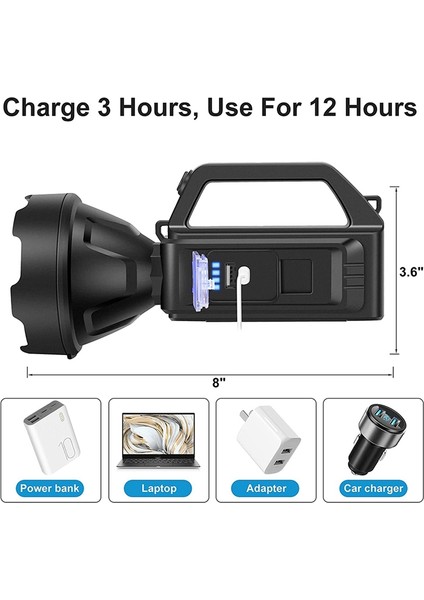 Spot Işığı El Feneri, Yüksek Lümenli LED El Projektörü, 4 Mod, Su Geçirmez Çalışma Işığı, Kamp, Yürüyüş, Avcılık, Vb Için (Yurt Dışından) indirimleri