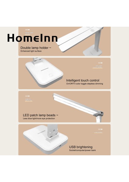 Homeınn Çift Kafalı Masa Lambası Parlaklık Ayarlanabilir USB Şarj Dokunmatik Kontrol Çift Kafalı Masa Lambası (Yurt Dışından)