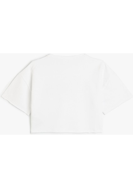Crop Oversize Tişört Slogan Baskılı Kısa Kollu Bisiklet Yaka Pamuklu fiyatları