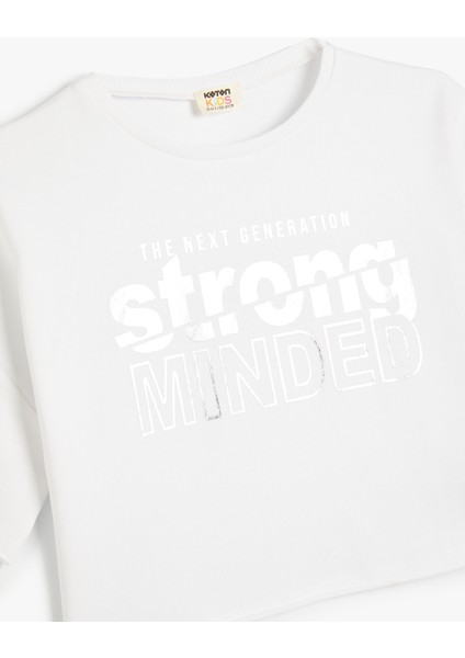 Crop Oversize Tişört Slogan Baskılı Kısa Kollu Bisiklet Yaka Pamuklu modelleri