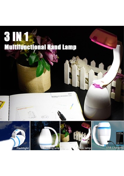 3'ü 1 Arada Çok Fonksiyonlu LED Kamp Işığı USB Şarjlı Dış Mekan Lambası El Feneri (Yurt Dışından)