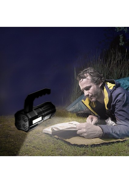 Yüksek Güçlü Led+Cob El Feneri USB Şarj Edilebilir Dört Kafalı Güçlü Su Geçirmez El Feneri Iç Mekan/dış Mekan Acil Durum Işığı (Yurt Dışından)