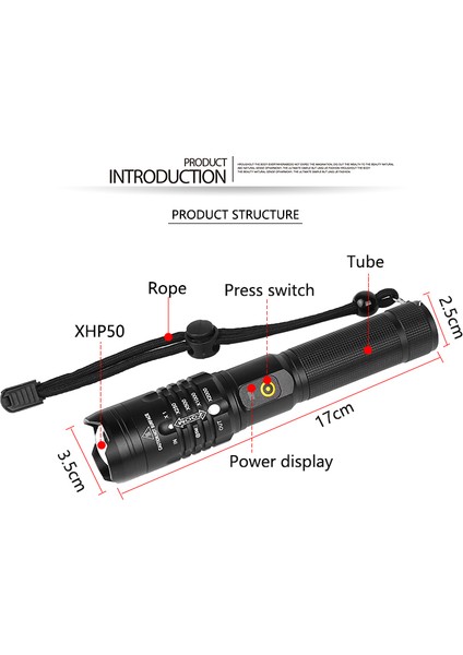 Aydınlatma Için Anahtarlı USB Şarj LED Dış Mekan Karartma El Feneri (Yurt Dışından)