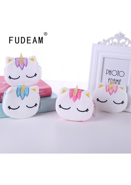 Fudeam Yumuşak Peluş Karikatür Unicorn Kadın Bozuk Para Cüzdanı Mini Sevimli Oval Fermuar Çocuk Kız Para Cüzdan Kartı USB Kablosu Çanta Anahtar Cüzdan (Yurt Dışından)
