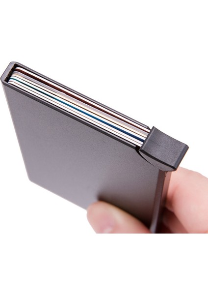 Alüminyum Kart Tutucu Metal Erkekler Kredi Kartı Tutucu Rfid Engelleme Mini Ince Cüzdan Otomatik Pop Up Kart Kılıfı Koruyucu (Yurt Dışından)