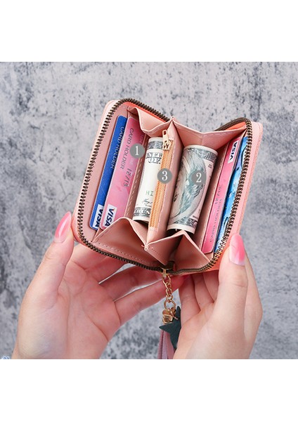 Mini Fermuar Cüzdan Kadın Karikatür Baskılı Kawaii Pu Deri Küçük Para Çantası Çanta Katlanabilir Depolama Püskül Gençler Kart Tutucu (Yurt Dışından) modelleri