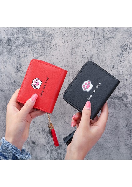 Mini Fermuar Cüzdan Kadın Karikatür Baskılı Kawaii Pu Deri Küçük Para Çantası Çanta Katlanabilir Depolama Püskül Gençler Kart Tutucu (Yurt Dışından) fırsatları