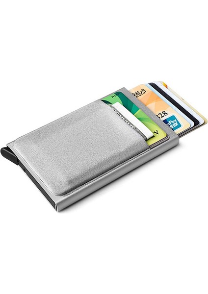Ince Erkek Alüminyum Cüzdan Arka Kılıfı ile Kimlik Kartı Tutucu Rfıd Koruma Mini Metal Otomatik Pop Up Kredi Kartı Kılıfı Bozuk Para Cüzdanı (Yurt Dışından) indirimleri