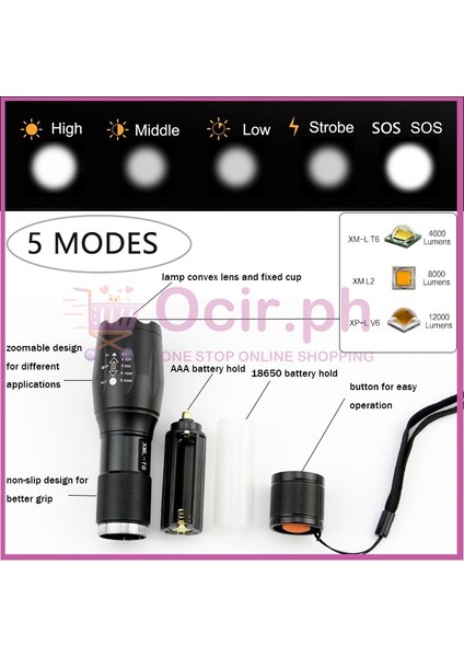 【rongcai】 Taclight Yüksek Güçlü Taktik El Feneri 40X Daha Parlak Taşınabilir LED Işık Açık Kamp (Yurt Dışından) fırsatları