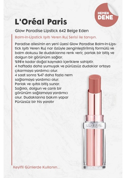 Loreal Paris Glow Paradise Lipstick 642 Beige Eden