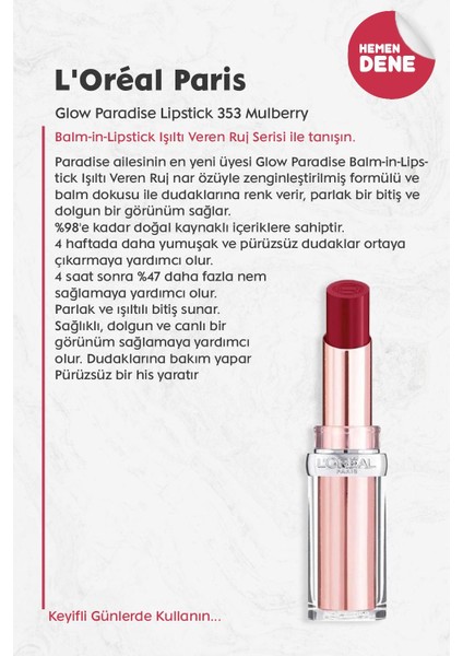 L'oréal Paris Loreal Paris Glow Paradise Lipstick 353 Mulberry