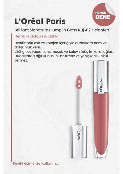 Loreal Paris Brilliant Signature Plump In Gloss Ruj 412 Heighten