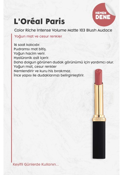 L'oréal Paris Loreal Paris Color Riche Intense Volume Matte - 103 Blush Audace