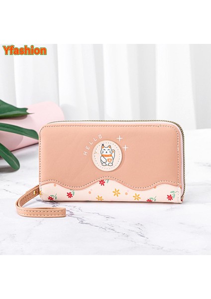 Yfashion Basit Kontrast Renk Uzun Cüzdan Kadınlar Için Klasik Çoklu Kart Yuvası Çanta Fermuar Cep Telefonu Çantası (Yurt Dışından)