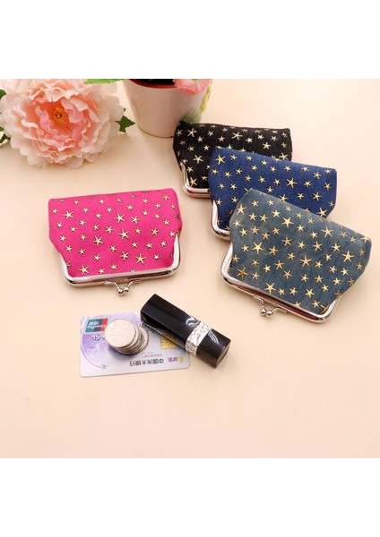 Kadın Denim Kumaş Bozuk Para Çantaları Bayanlar Yıldız Desen Mini Cüzdan Kadın Çile Debriyaj Çanta Kart Tutucu Ruj Depolama Hediye (Yurt Dışından)
