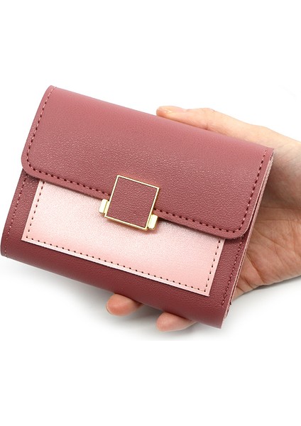 Kısa Kadın Cüzdan Moda Kare Debriyaj Para Kredi Çoklu Kart Sahipleri Metal Toka Üç Katlı Bayanlar Bozuk Para Cüzdanı Carteras (Yurt Dışından) indirimleri