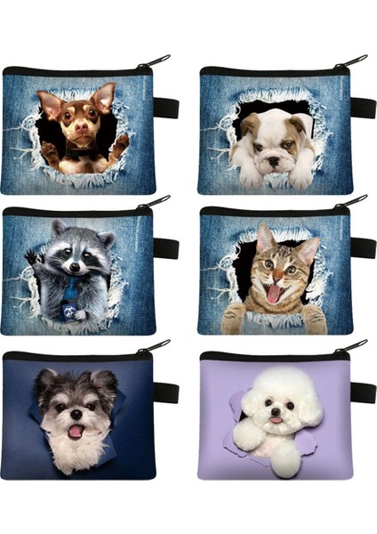 Sevimli Pet Köpek Kedi Kadın Bozuk Para Cüzdanı Yavru Yavru Mini Cüzdan Bayanlar Moda Ruj Saklama Torbaları Kızlar Anahtarlık Para Çantası (Yurt Dışından)