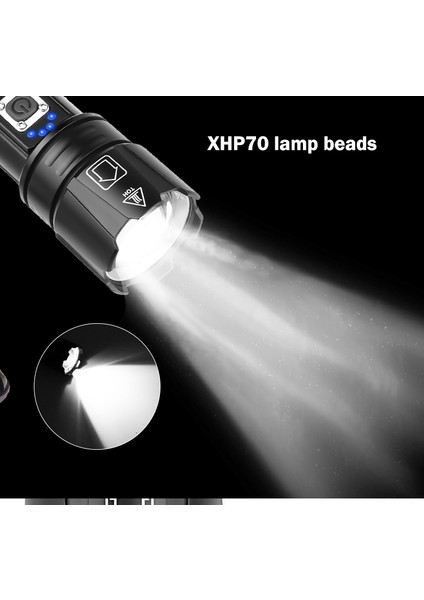 XHP70 LED 5 Modlu Karartma Yüksek Parlaklık USB Şarjlı El Feneri (Yurt Dışından)