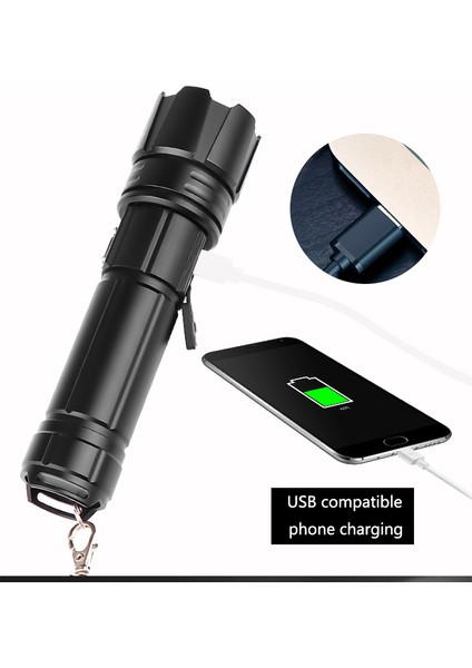XHP70 LED 5 Modlu Karartma Yüksek Parlaklık USB Şarjlı El Feneri (Yurt Dışından)