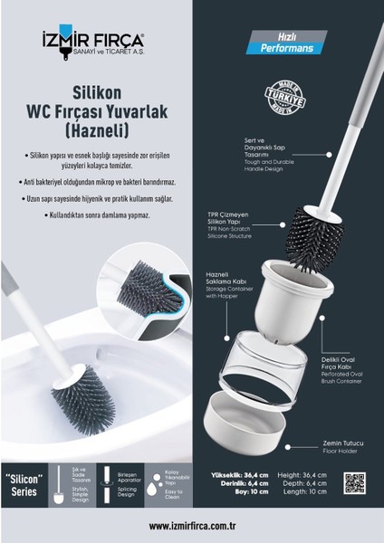 Izmir Luna Yuvarlak Silikon Wc Tuvalet Fırçası