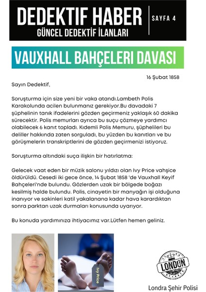 Vauxhall Bahçeleri Davası-Dedektif Oyunu - Çözülmeyen Davalar - Katil Kim Oyunu - Gizemli Cinayetler