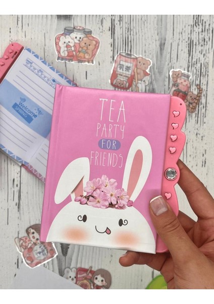 Sevimli Tavşan Desenli Şifreli Özel Tasarım Defter/ Notebook / Ajanda / Bullet Journal
