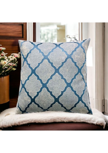 Geometrik Desenli Açık Mavi Kabartmalı Kırlent Kılıfı 45CM*45CM
