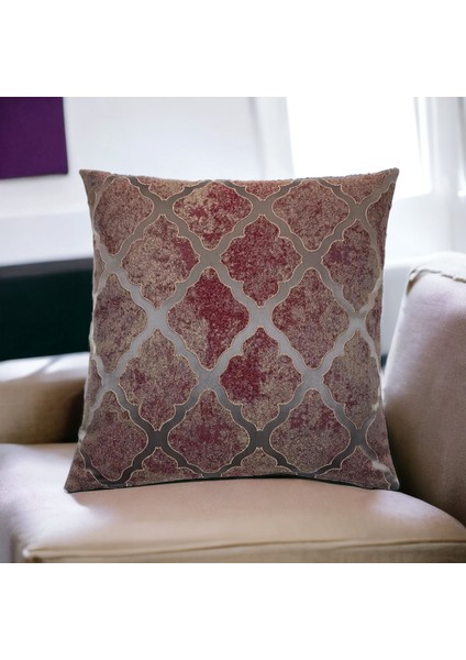 Geometrik Desenli Bordo Kabartmalı Kırlent Kılıfı 45CM*45CM