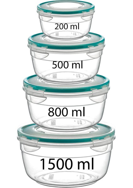 (4'lü Set) Fresh Box (200 - 500 - 800 - 1500 ml) Hava Geçirmez & Sıvı Sızdırmaz Saklama Kabı