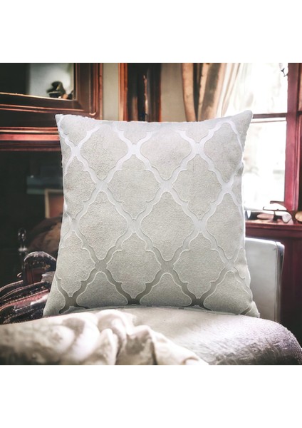 Geometrik Desenli Beyaz Kabartmalı Kırlent Kılıfı 45CM*45CM