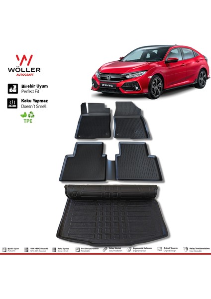 Honda Civic Fc5 Hatchback Paspas Bagaj Havuzu 2016 Sonrası 3D Wöller Ultraflex Set