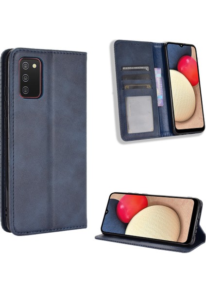 Samsung Galaxy A02S (166.5X75.9X9.2MM) Standlı Vintage Stil Manyetik Tokalı Deri Kapak (Yurt Dışından)