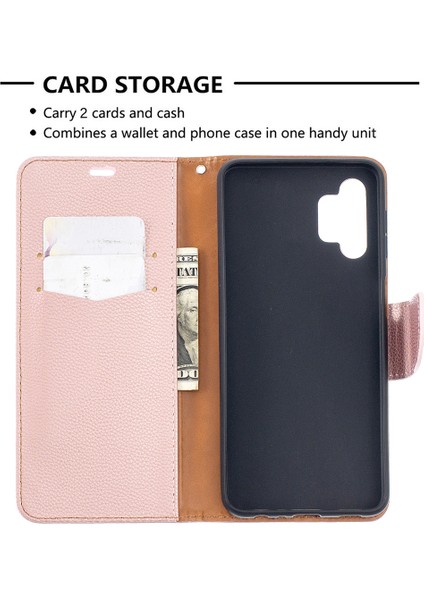Litchi Doku Cüzdan Deri Saf Renkli Telefon Kılıfı Galaxy A32 5G/M32 5g-Rose Gold (Yurt Dışından)